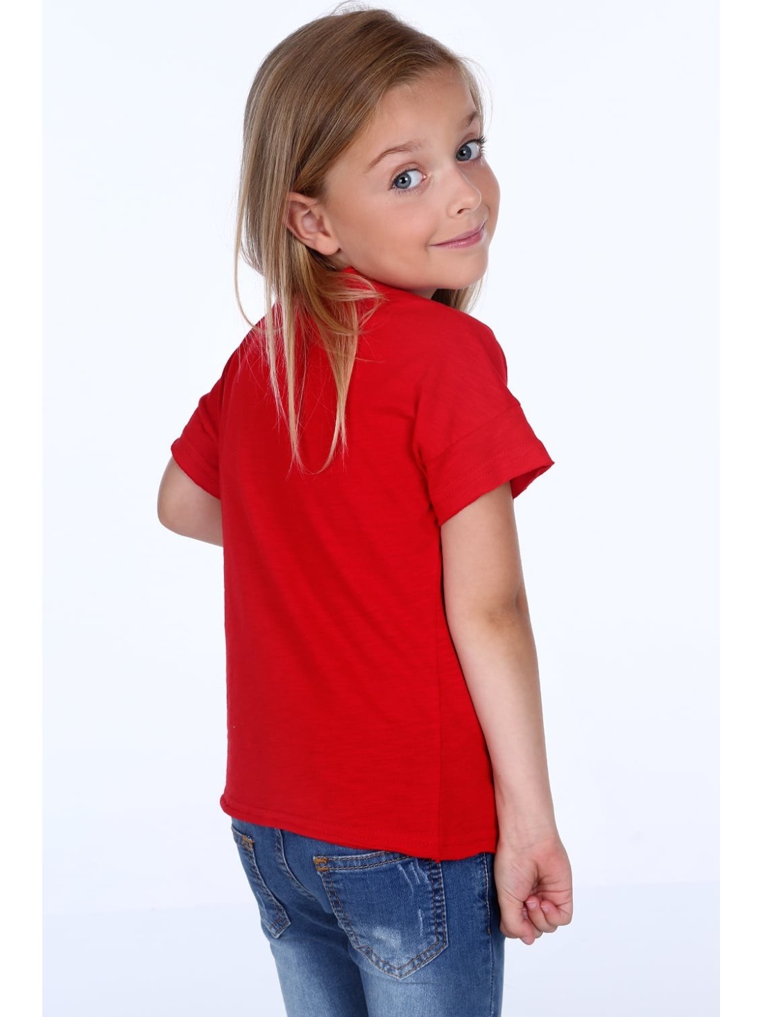 T-Shirt mit roter Denim-Applikation NDZ86440 – Online-Shop – Boutique